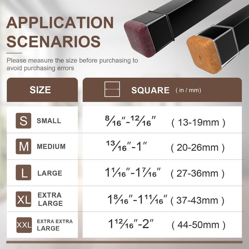 OCONDA 20 Pcs Chair Leg Floor Protectors for Hardwood Floors, Black Rubber Furniture Sliders with Felt, Silicone Furniture Leg Caps Covers, Fit Square Diameter (1.01"" to 1.42"") - Image 2